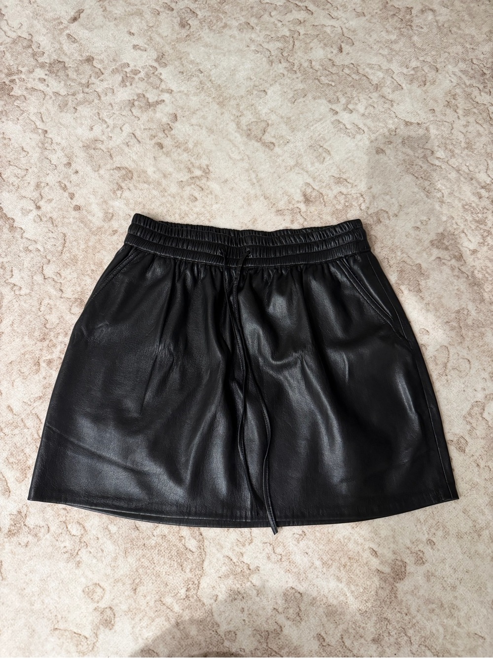 Good American Black Faux Leather Drawstring Skirt